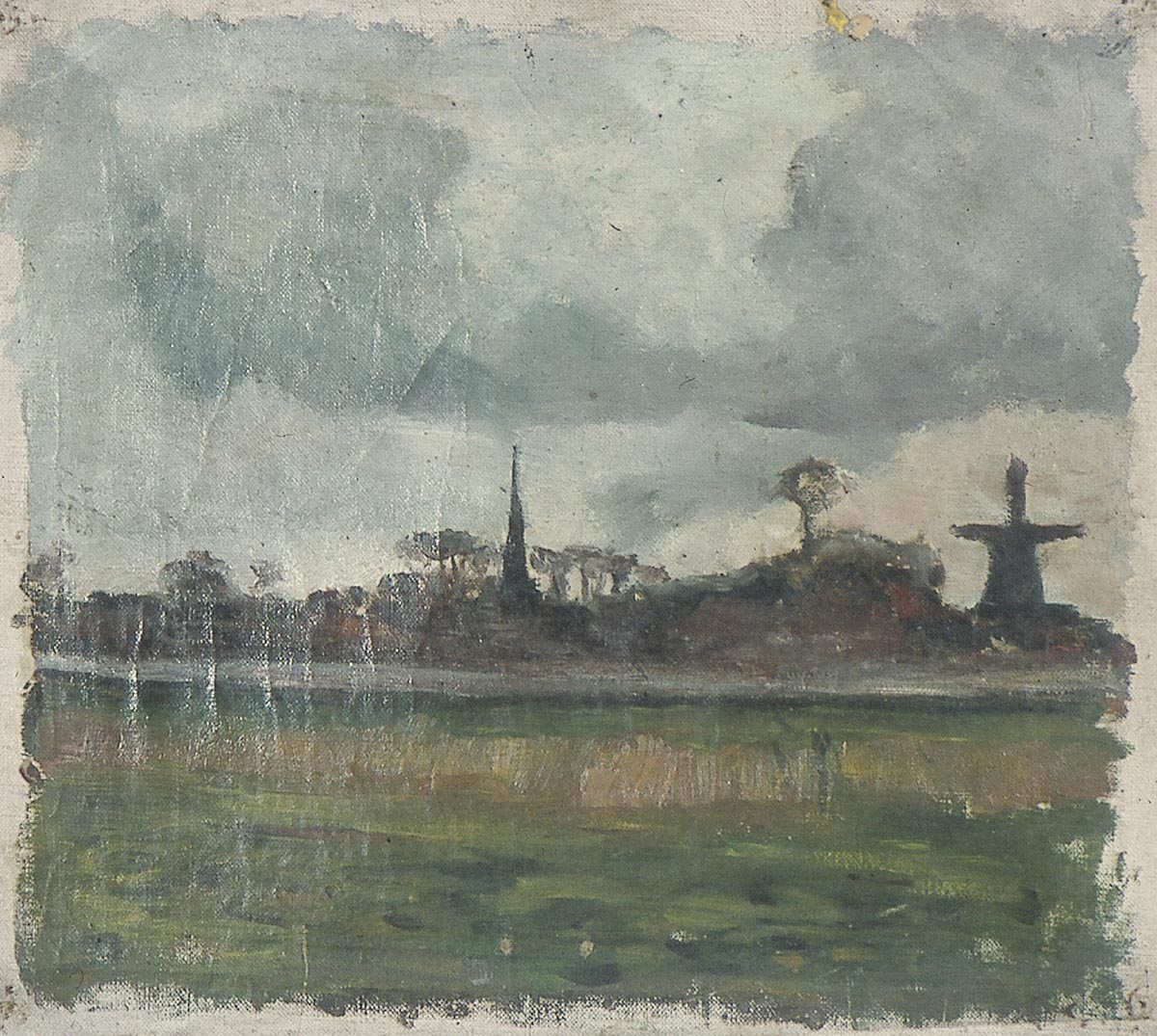 Paysage avec moulin à vent et église - Theo van Doesburg