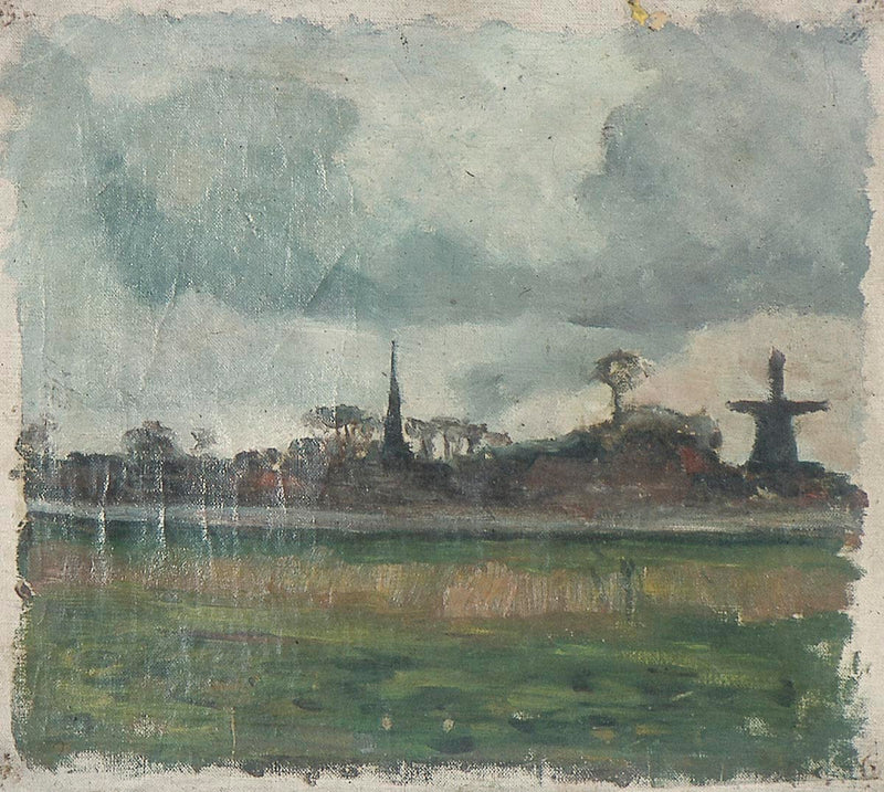 Paysage avec moulin à vent et église - Theo van Doesburg