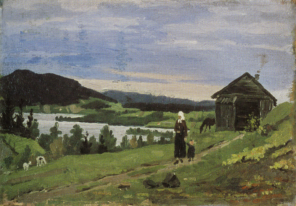Reproduction du tableau « Paysage avec une femme et un enfant - Edvard Munch » par Alpha Reproduction en peinture à l’huile