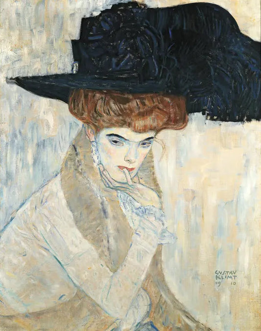 🎩✨ Černý péřový klobouk – Gustav Klimt (1910)