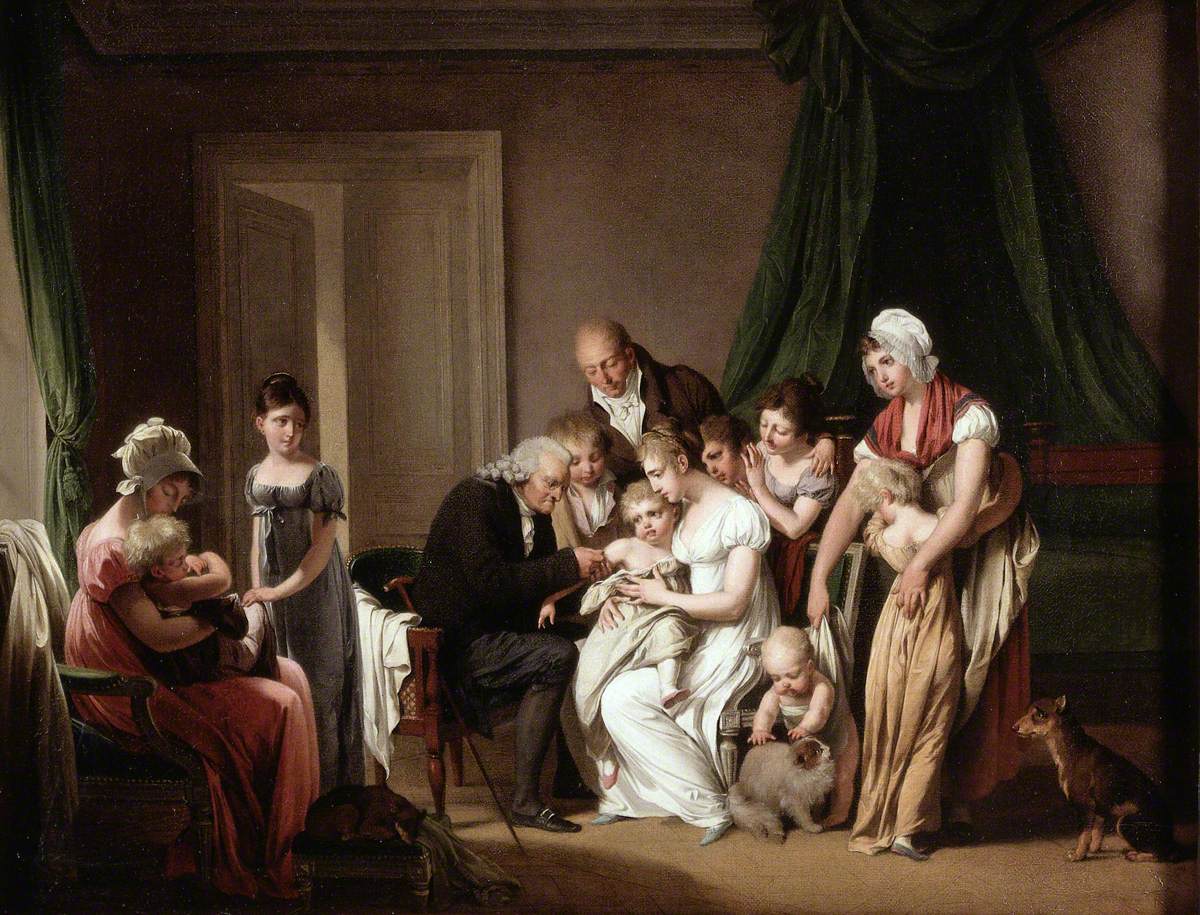 Un homme vaccine un jeune enfant tenu par sa mère, sous le regard d'autres membres de la famille - Louis-Léopold Boilly