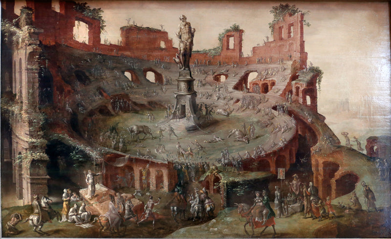 Course de taureau à l'antique dans le colisée en ruines - Maarten van Heemskerck