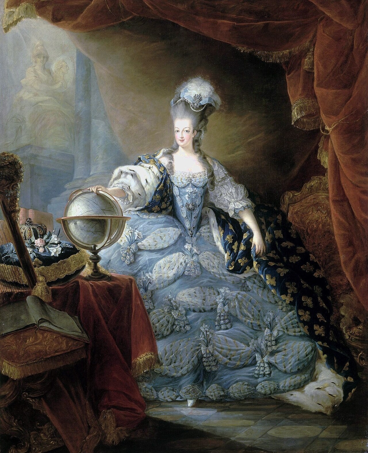 Marie-Antoinette ve velkém dvorském rouchu – Jean-Baptiste André Gautier-Dagoty (kolem roku 1775)