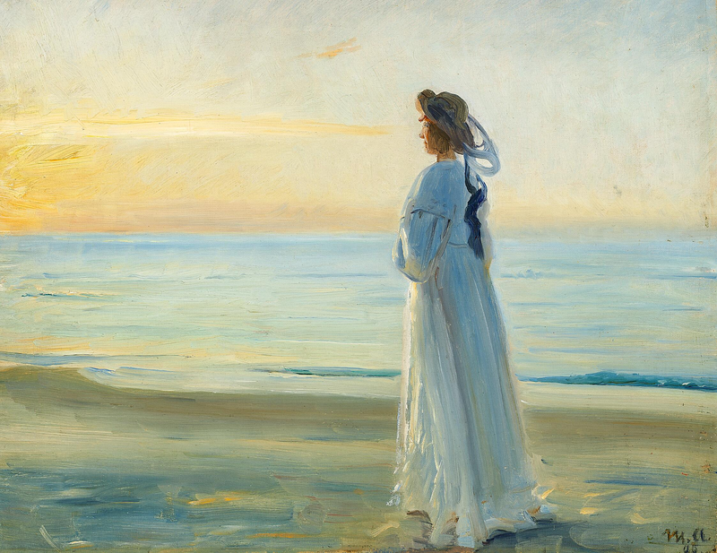 Marie Dinesen marchant à Skagen Nordstrand. - Michael Peter Ancher