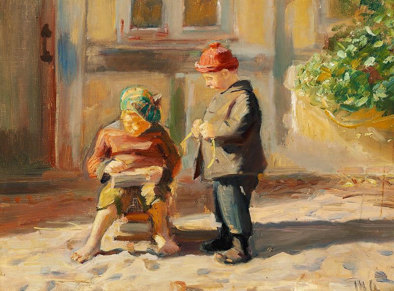Malí chlapci si hrají. - Michael Peter Ancher