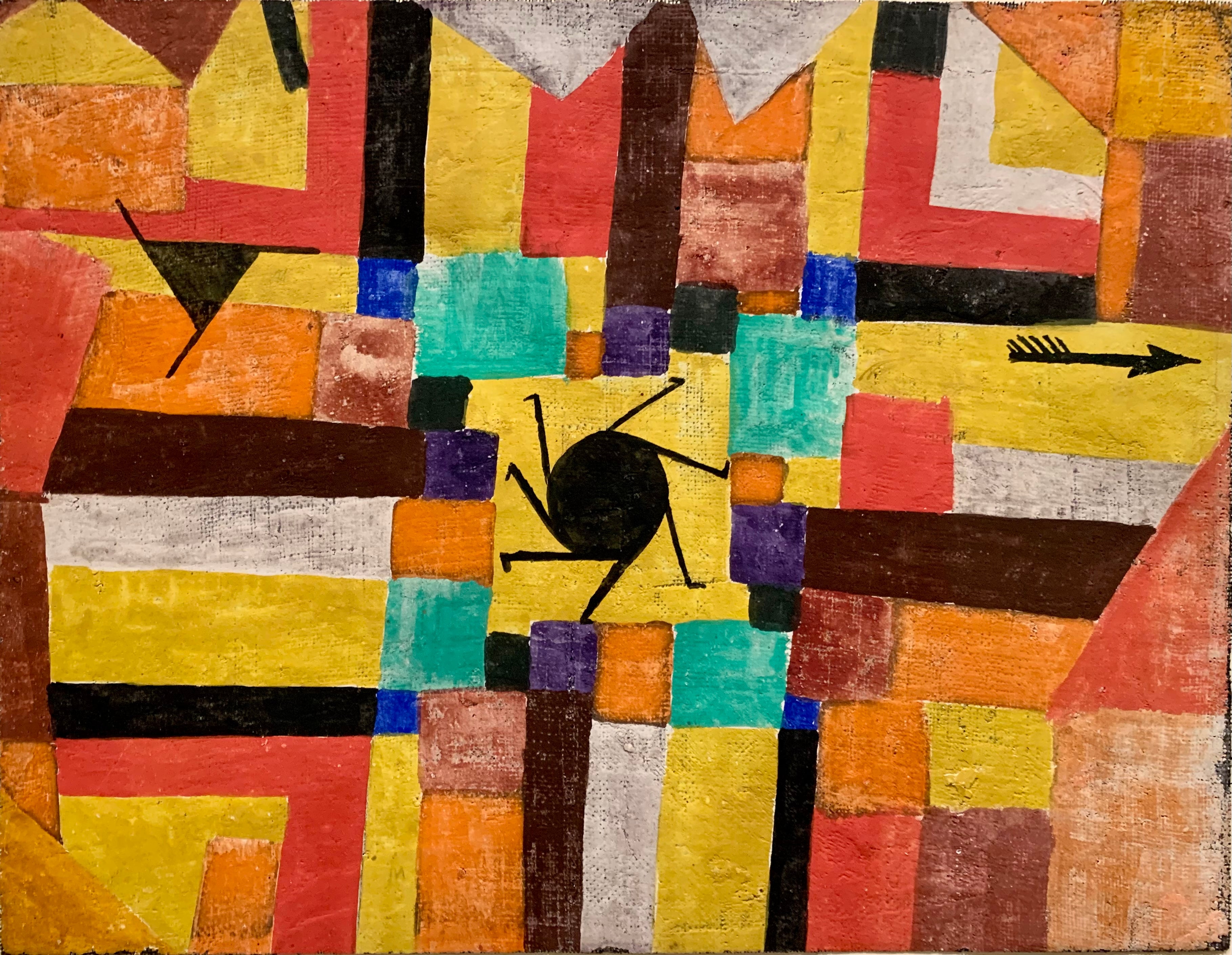 S černým sluncem otáčejícím se a šípem - Paul Klee