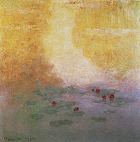 🌞 Lekníny při východu slunce – Claude Monet, 1908
