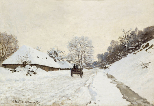 „Přívěs na zasněžené cestě v Honfleur“ – Claude Monet (1865/1867)