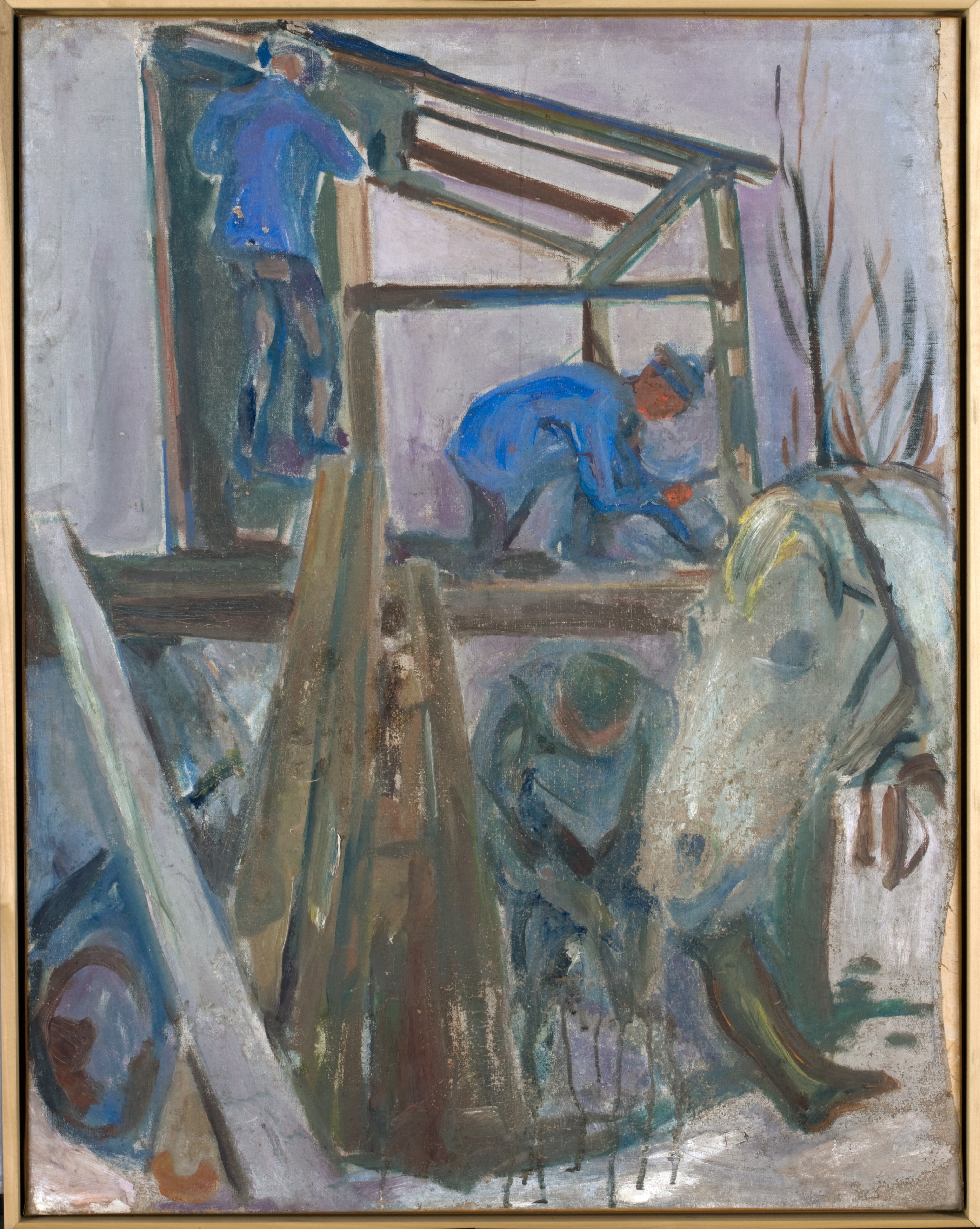 Reproduction du tableau « Bûcherons au travail sur l'immeuble du studio - Edvard Munch » par Alpha Reproduction en peinture à l’huile