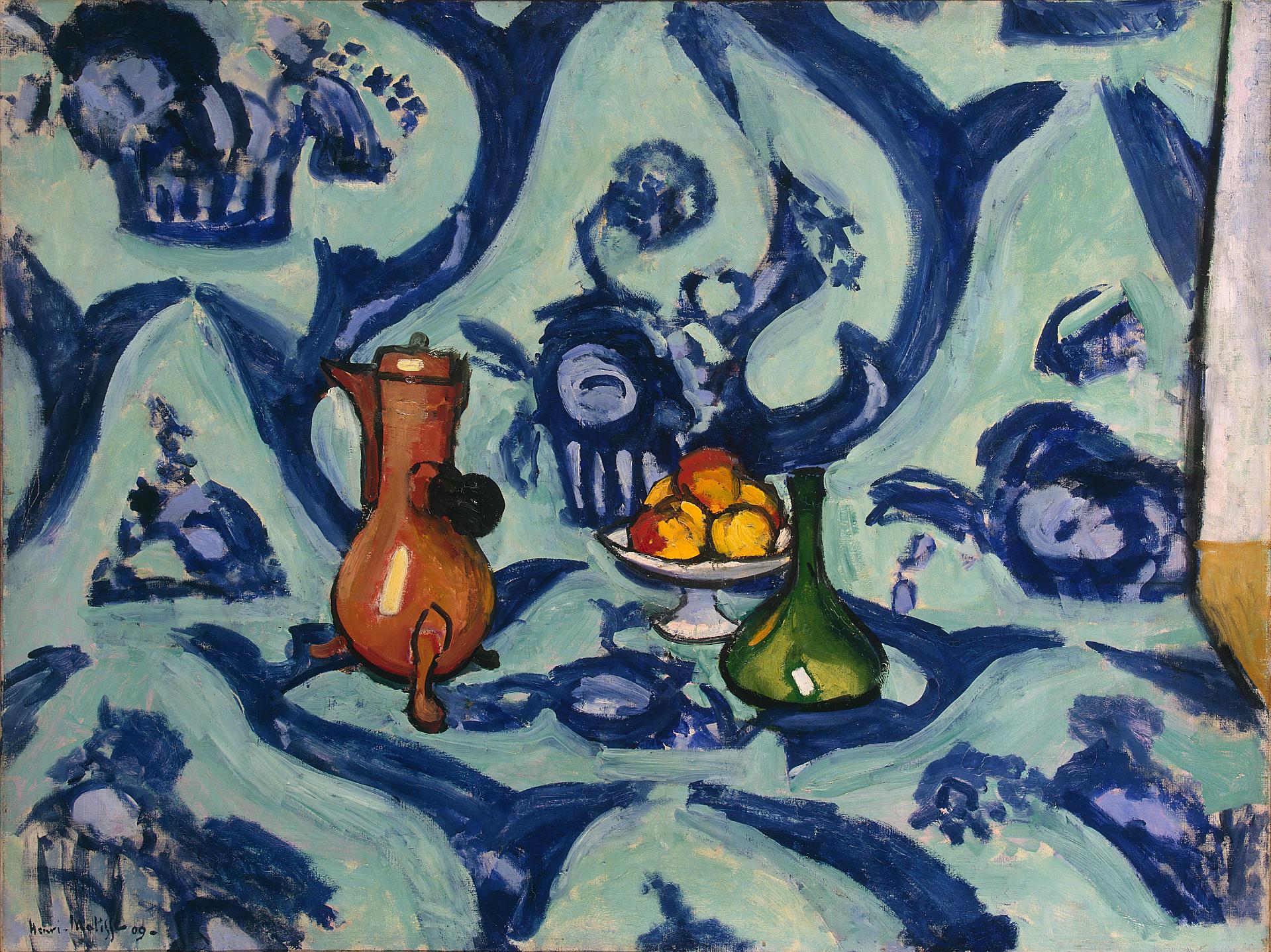 Reproduction du tableau « Vase, bouteille et fruits - Henri Matisse » par Alpha Reproduction en peinture à l’huile