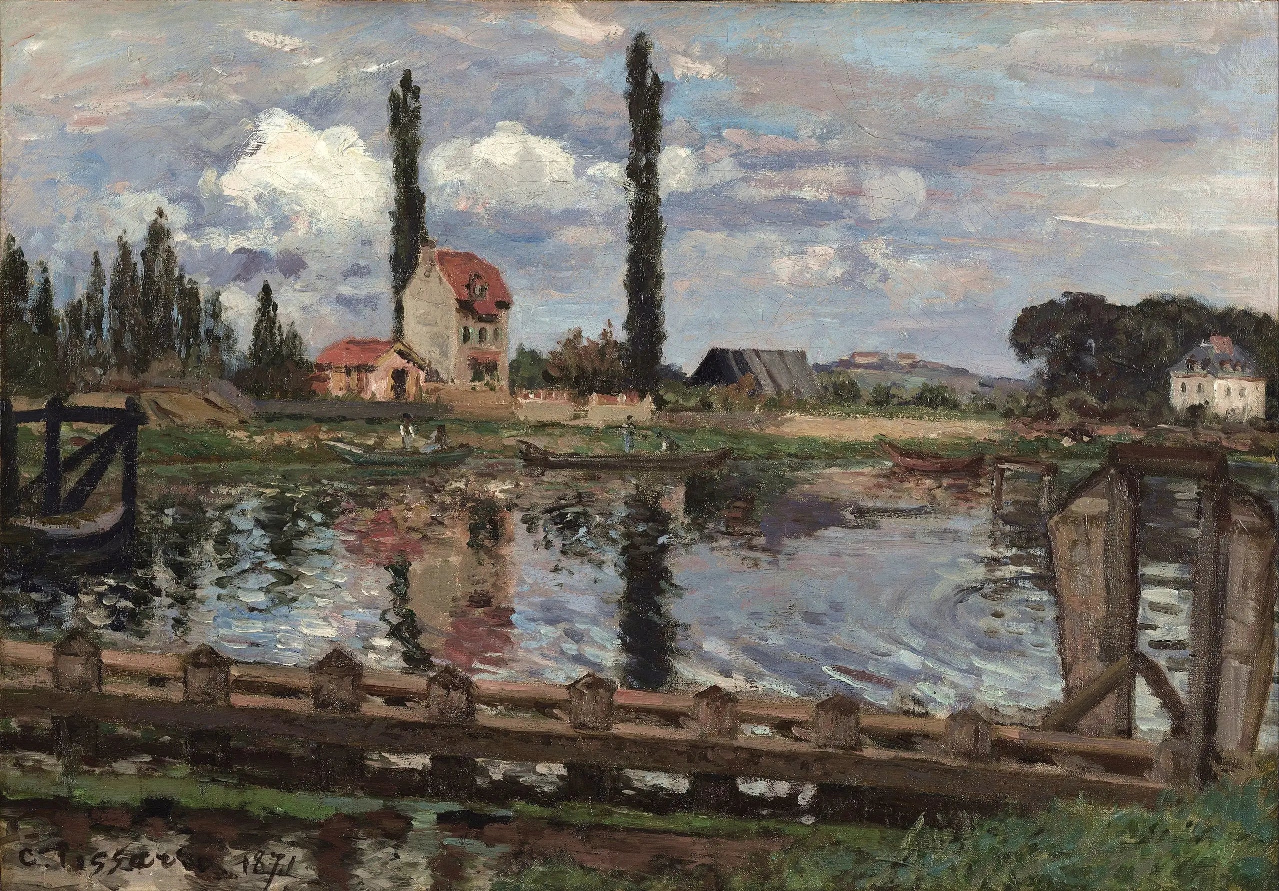 Reproduction du tableau « Au bord de la Seine à Port Marly - Camille Pissarro » par Alpha Reproduction en peinture à l’huile