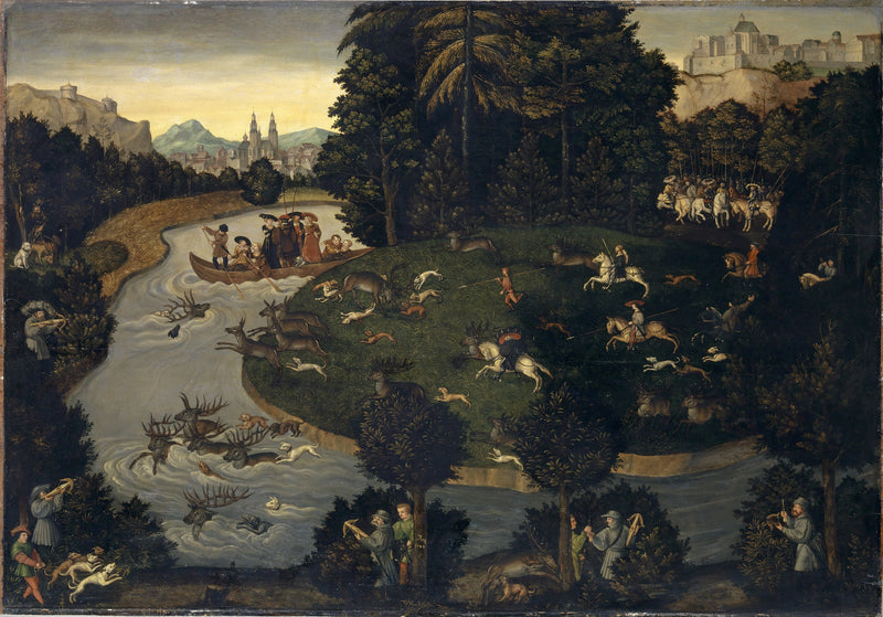 Lov na jeleny od Frédérica le Sage s císařem Maxmiliánem I. - Lucas Cranach starší