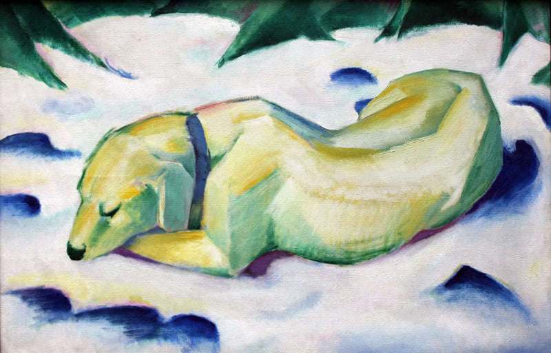 Pes ležící ve sněhu - Franz Marc