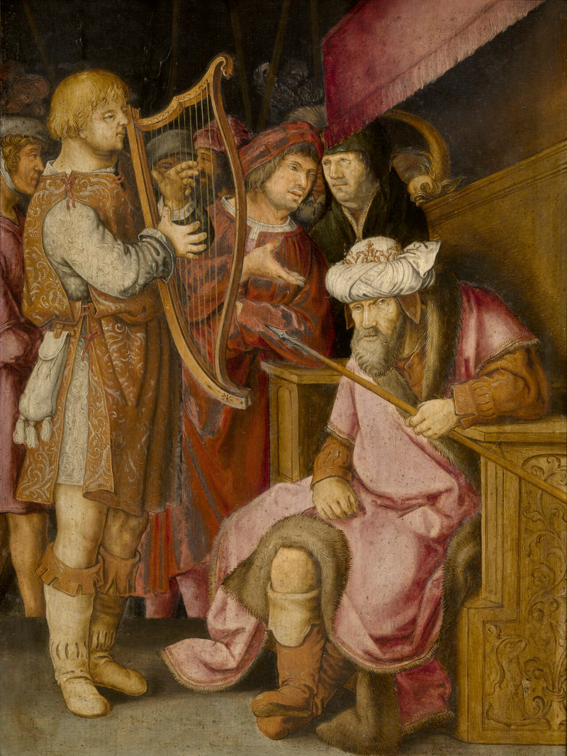 David jouant de la harpe pour Saul - Lucas van Leyden