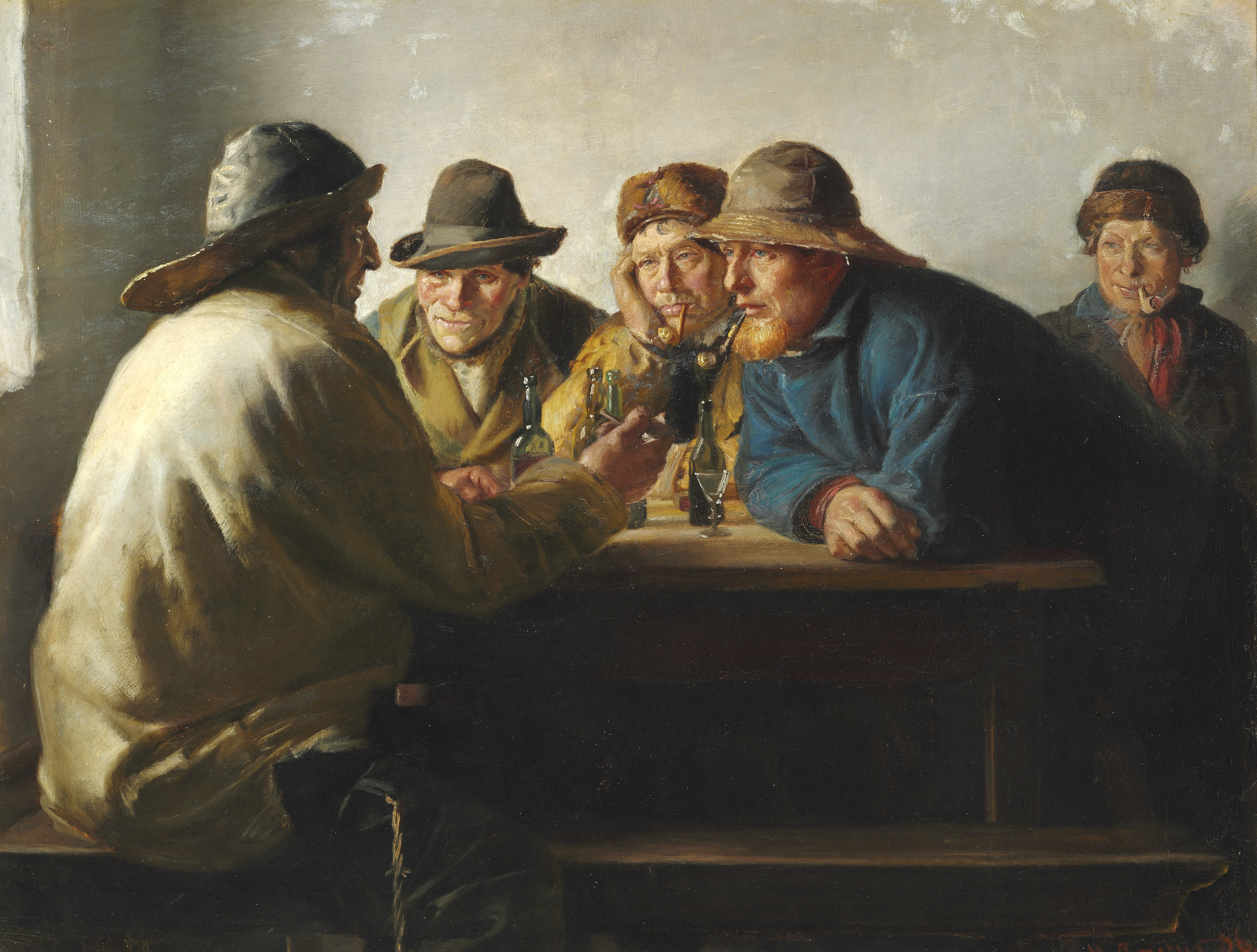 Rybáři sedí kolem stolu a popíjejí - Michael Peter Ancher