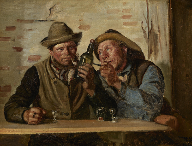 Dva rybáři ze Skagenu si užívají cigaretu a drink v hostinci. - Michael Peter Ancher
