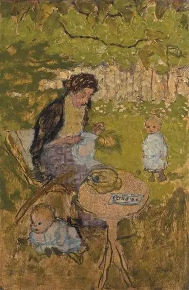 Žena šijící v zahradě (s dětmi) - Pierre Bonnard