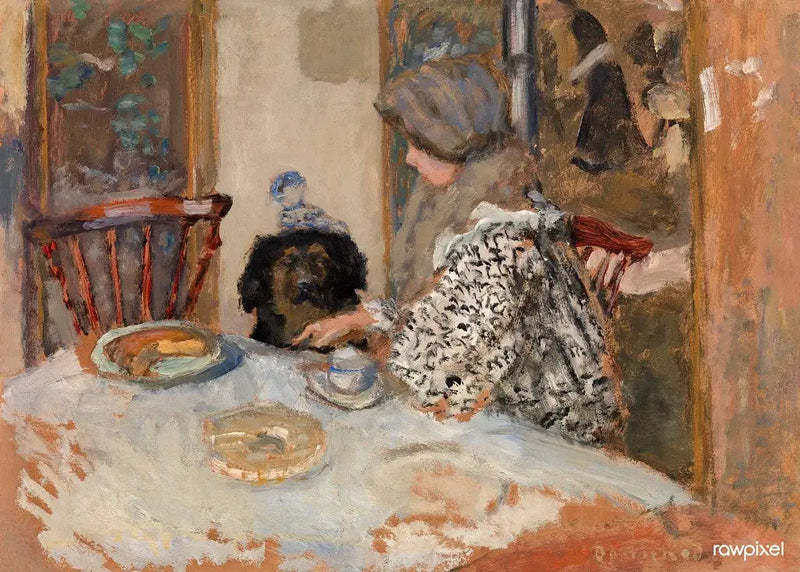 Žena a pes u stolu - Pierre Bonnard