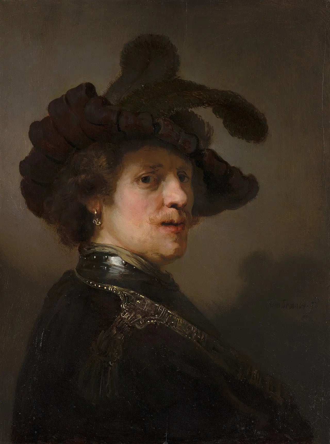 Reproduction du tableau « Homme au chapeau à plumes - Rembrandt » par Alpha Reproduction en peinture à l’huile