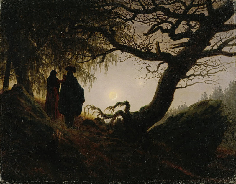 Muž a žena, kteří se dívají na Měsíc - Caspar David Friedrich