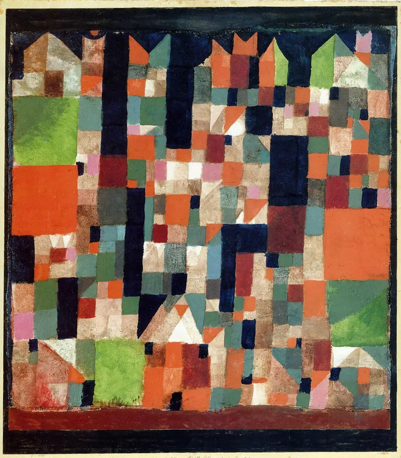 Obraz města (červené/zelené akcenty) - Paul Klee
