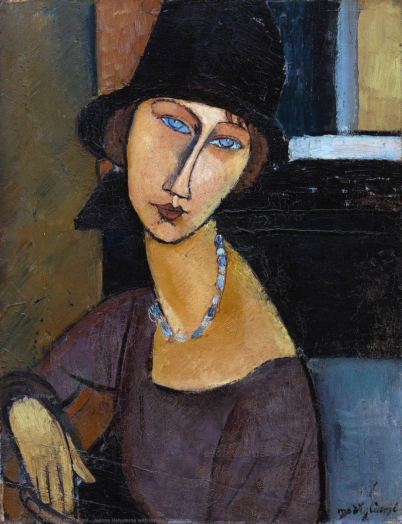 Jeanne Hébuterne s kloboukem a náhrdelníkem - Amedeo Modigliani