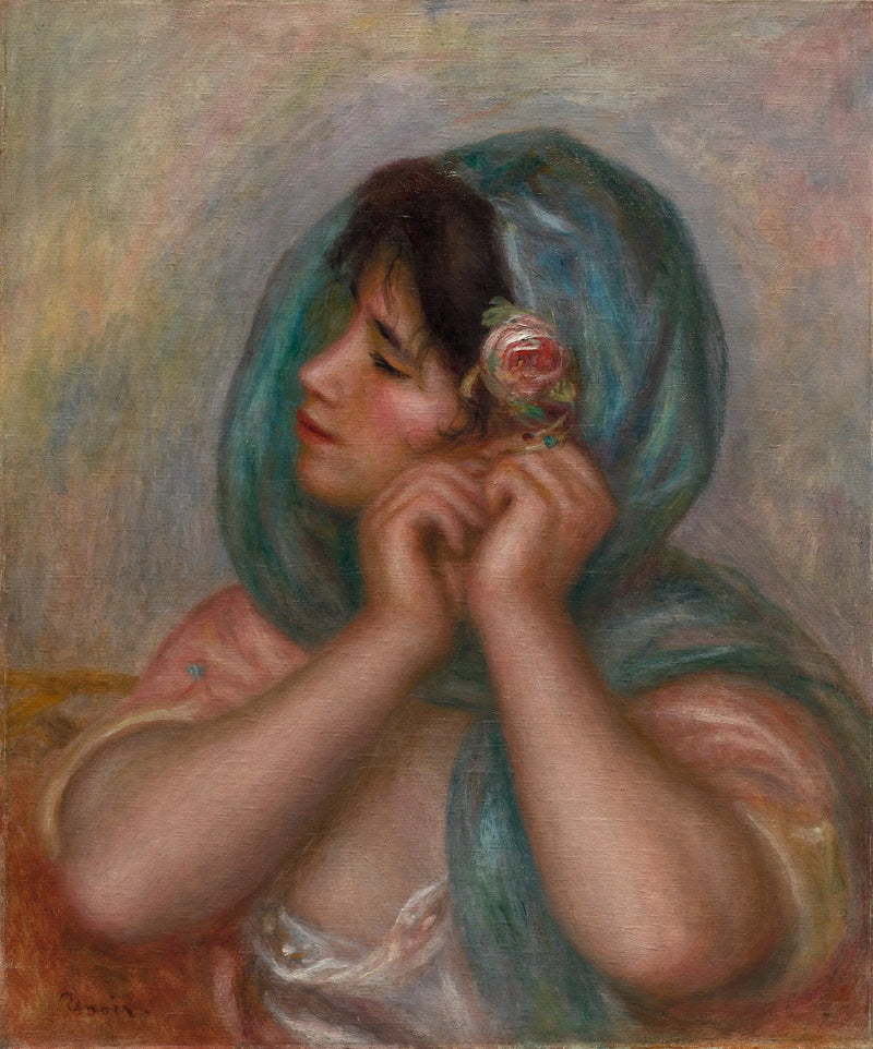 Mladá žena upravující si náušnici - Pierre-Auguste Renoir