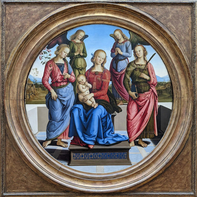 Panna Marie s dítětem obklopená dvěma anděly, svatá Rose a svatá Kateřina - Pietro Perugino