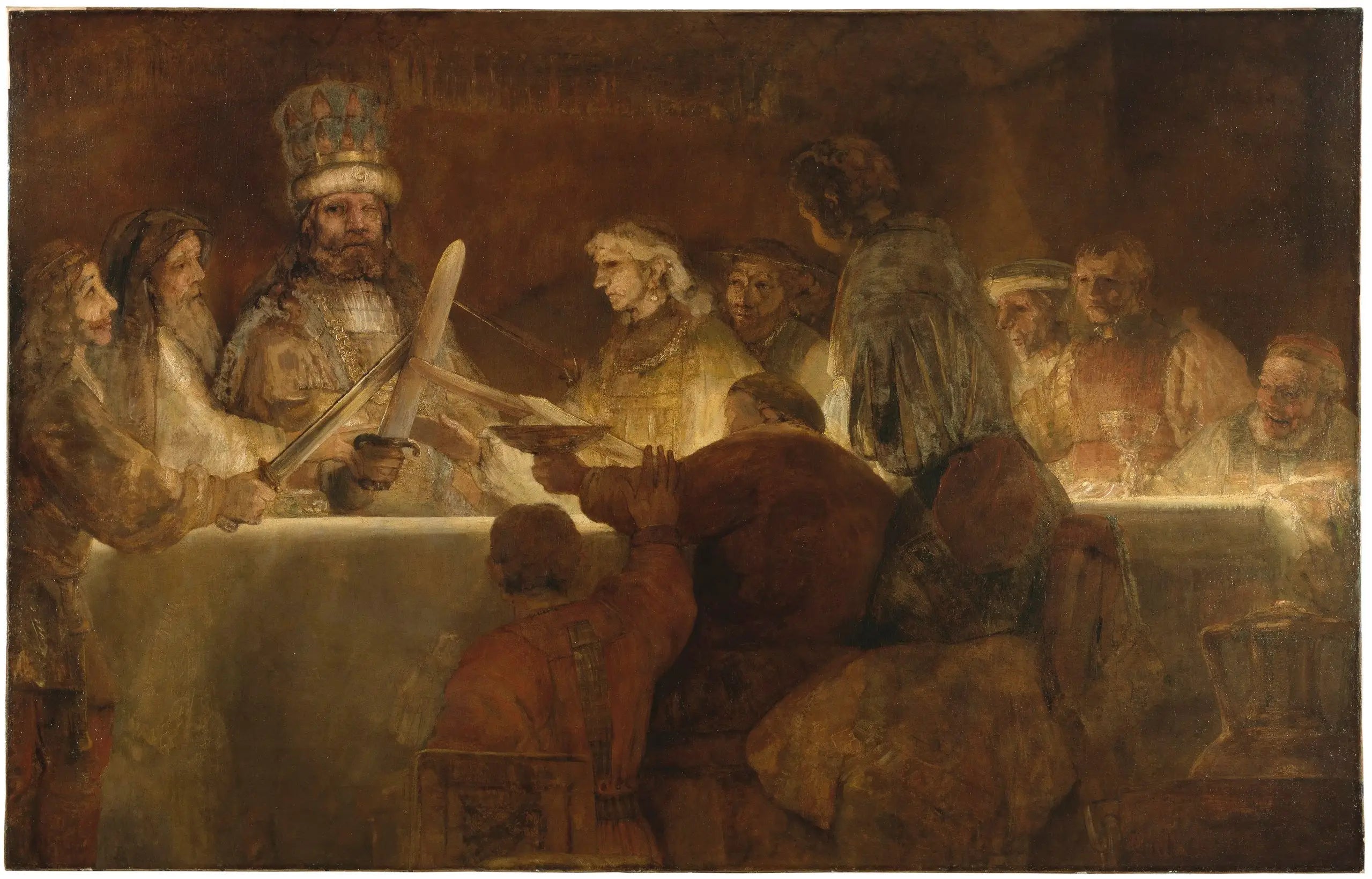 Reproduction du tableau « La conjuration de Claude Civilis - Rembrandt » par Alpha Reproduction en peinture à l’huile