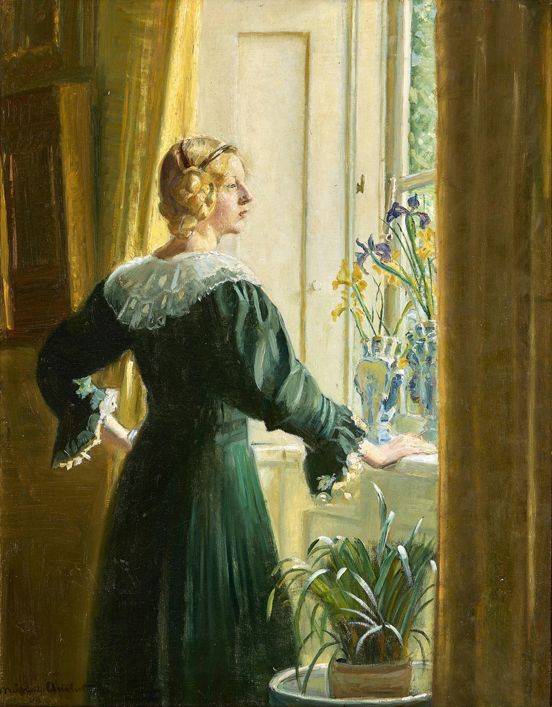 La fille de l'artiste, Helga Ancher, debout près d'une fenêtre ensoleillée. - Michael Peter Ancher