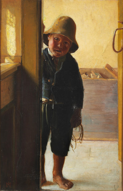 Rybářův syn se dívá dveřmi. - Michael Peter Ancher