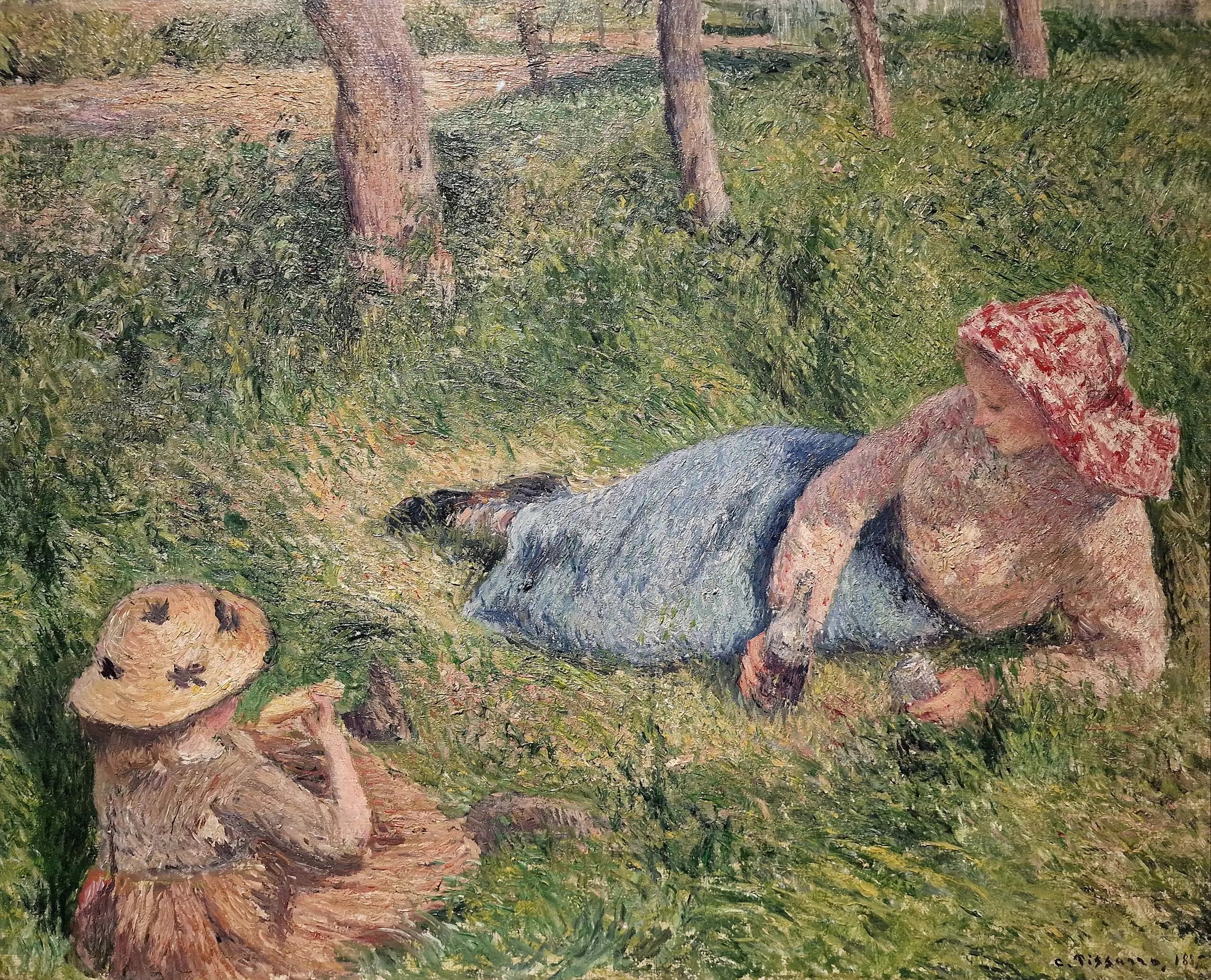 Reproduction du tableau « Le goûter, enfant et jeune paysanne au repos - Camille Pissarro » par Alpha Reproduction en peinture à l’huile