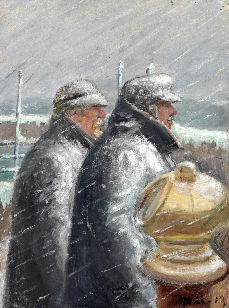 Le pilote sur le pont, tempête de neige. - Michael Peter Ancher