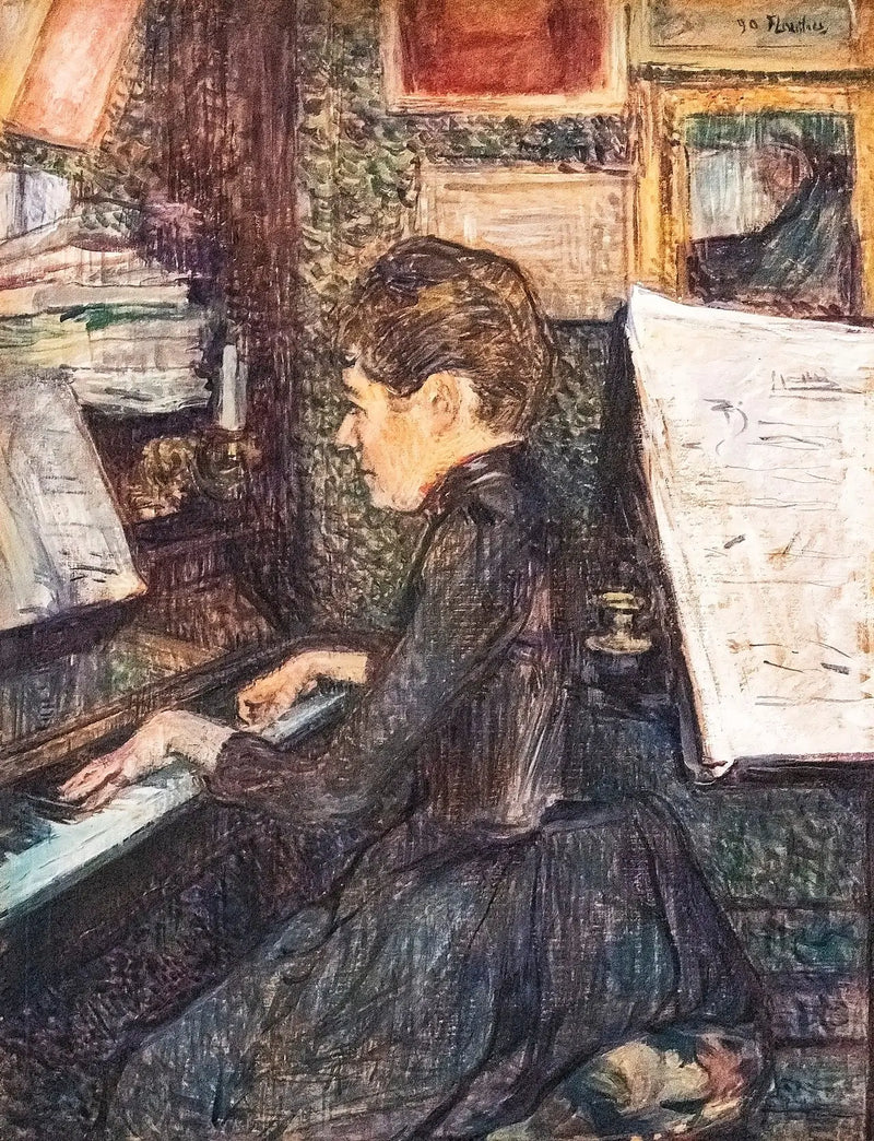 Mademoiselle Dihau u klavíru - Henri de Toulouse-Lautrec