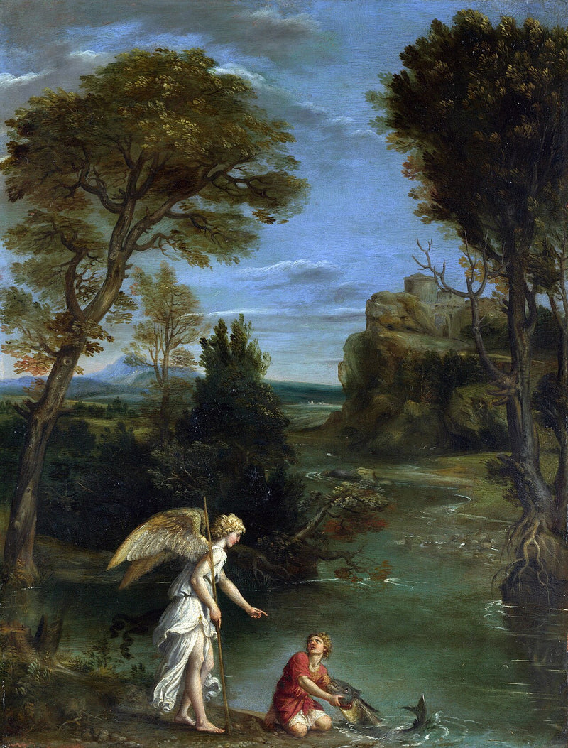 Krajina s Tobie chytajícím rybu - Domenichino