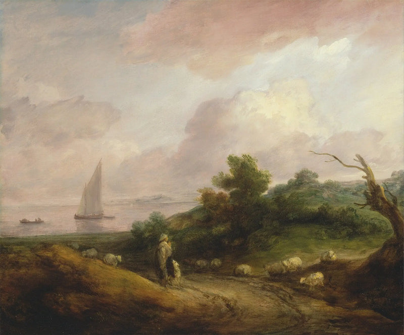 Pobřežní krajina s pastýřem a jeho stádem - Thomas Gainsborough