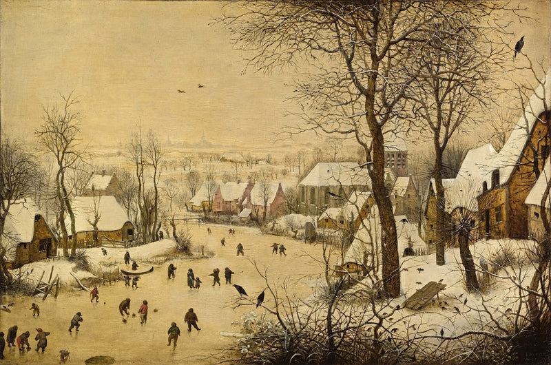 Zimní krajina s bruslaři a pastí na ptáky - Pieter Brueghel st.