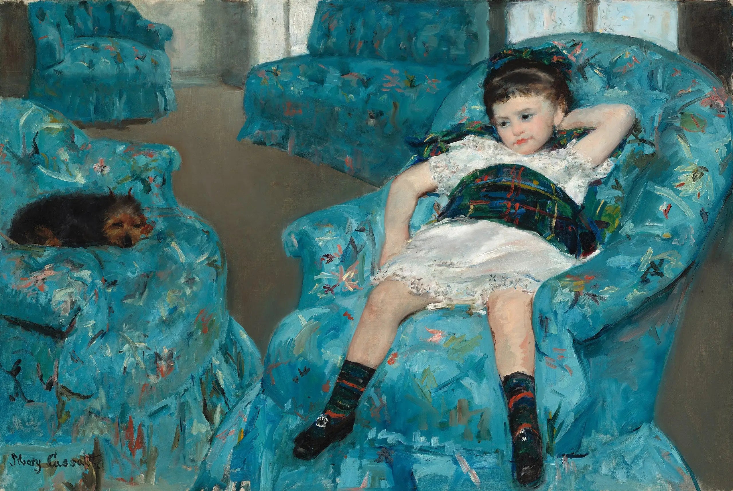 Reproduction du tableau « Petite Fille dans un fauteuil bleu - Mary Cassatt » par Alpha Reproduction en peinture à l’huile
