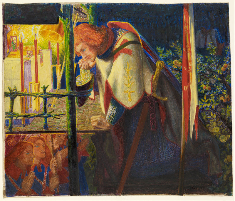 Sir Galahad v ruinách kaple - Dante Gabriel Rossetti