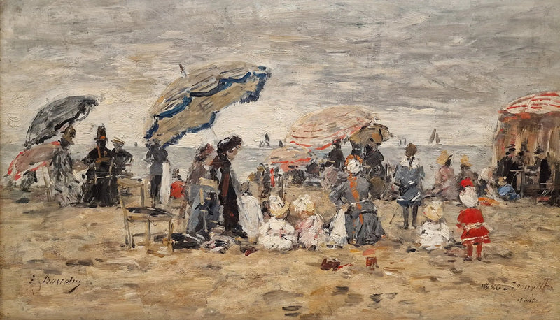 Trouville. Slunečníky na pláži - Eugène Boudin