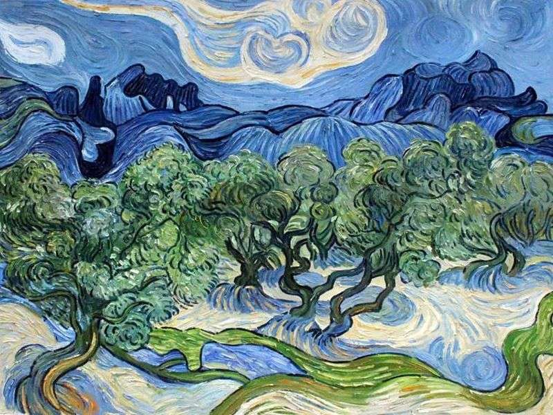 Olivovníky s Alpilles v pozadí - Vincent van Gogh