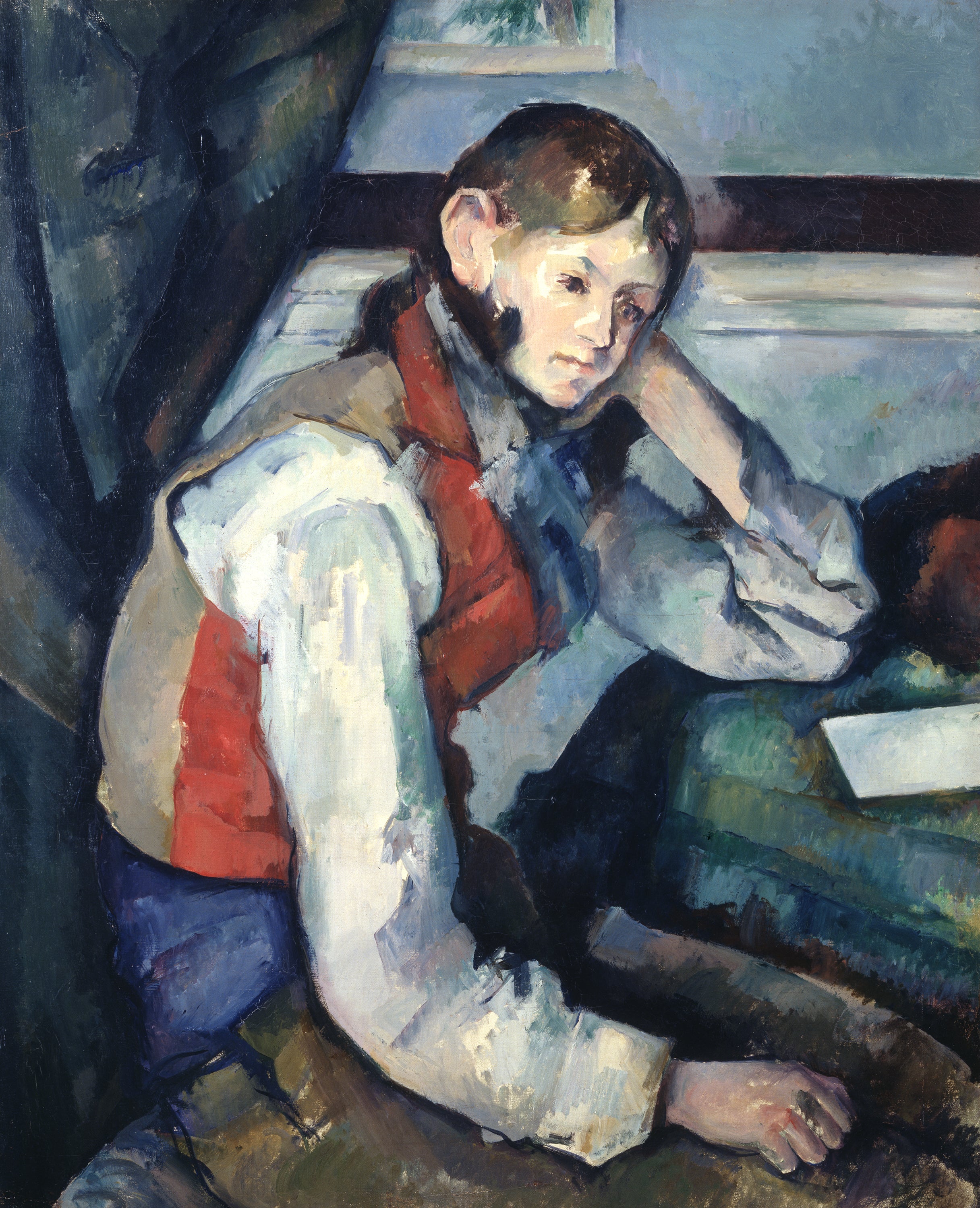Reproduction du tableau « Le Garçon au gilet rouge - Paul Cézanne » par Alpha Reproduction en peinture à l’huile