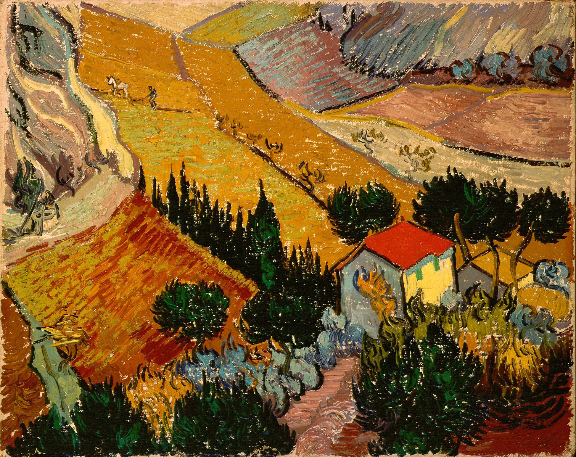 Krajina s domem a dělníkem - Vincent van Gogh