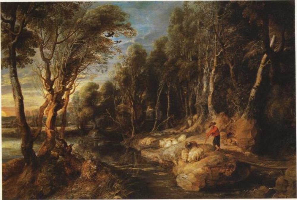 Un berger avec son troupeau dans un paysage boisé - Peter Paul Rubens