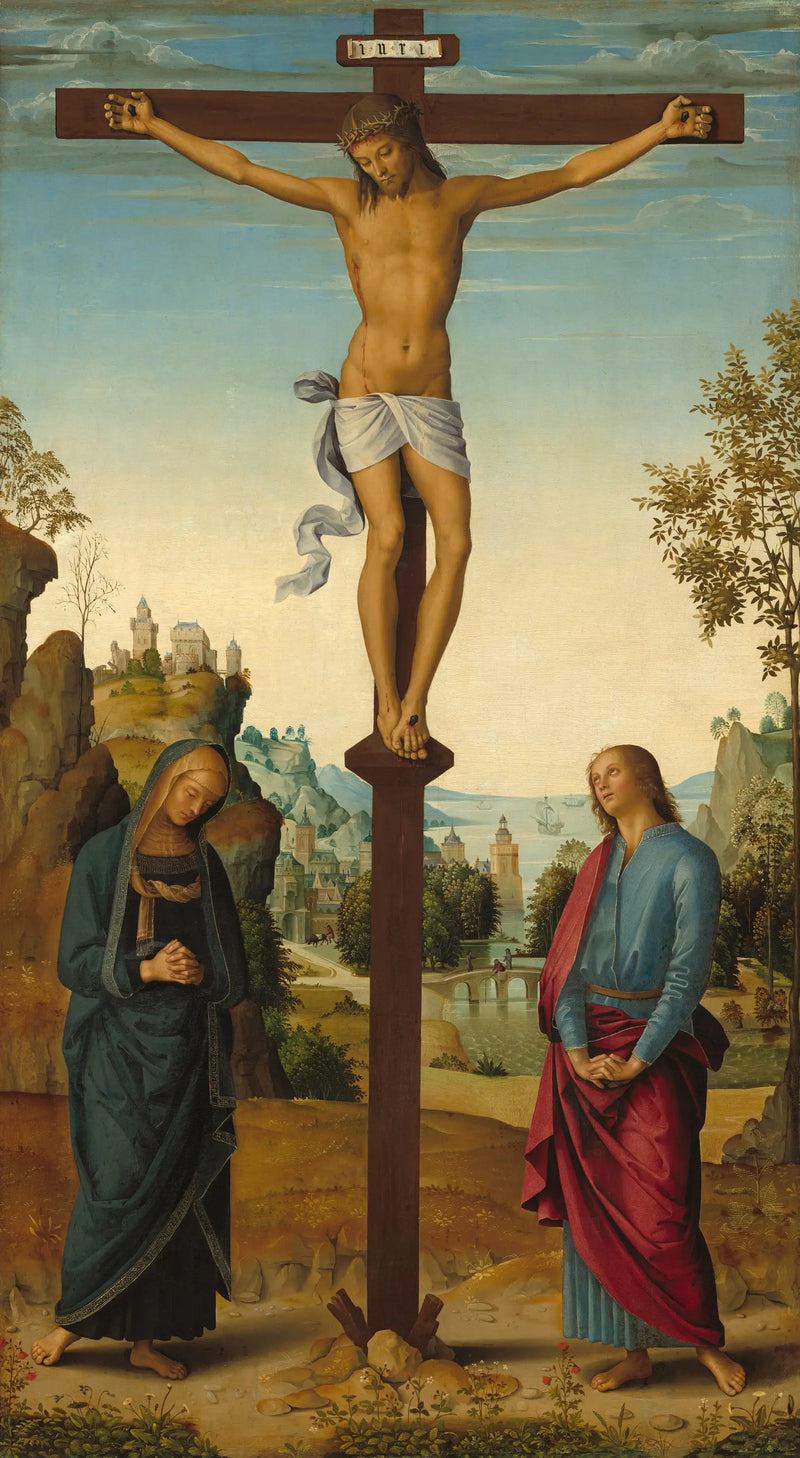 Ukřižování s Pannou, svatým Janem, svatým Jeronýmem a svatou Marií Magdalénou [střední panel] - Pietro Perugino