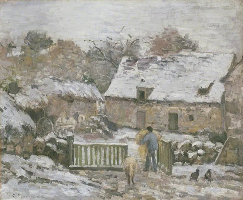 Reproduction du tableau « Ferme à Montfoucault, effet de neige - Camille Pissarro » par Alpha Reproduction en peinture à l’huile