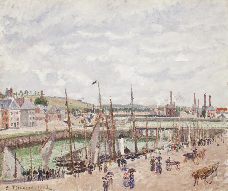 Bassiny Duquesne a Berrigny v Dieppe, šedé počasí - Camille Pissarro