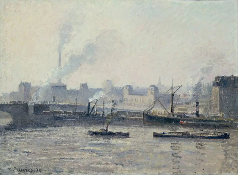 Most Saint-Sever, Rouen: Mlha - Camille Pissarro