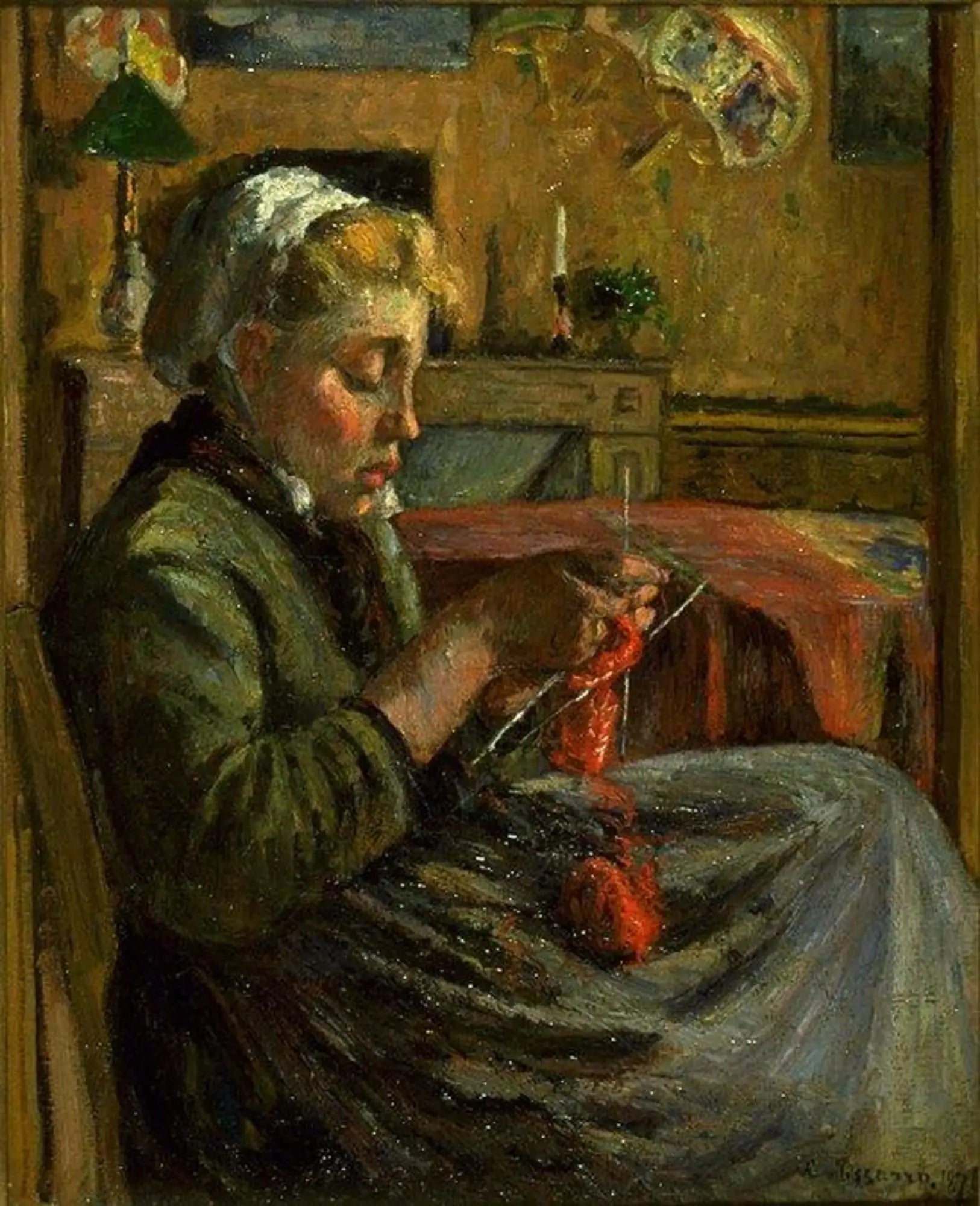 Reproduction du tableau « Jeune fille tricotant - Camille Pissarro » par Alpha Reproduction en peinture à l’huile