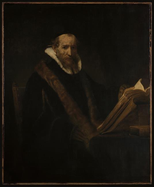 Reproduction du tableau « Portrait d'un érudit à son bureau (anciennement appelé Lipse) - Rembrandt » par Alpha Reproduction en peinture à l’huile